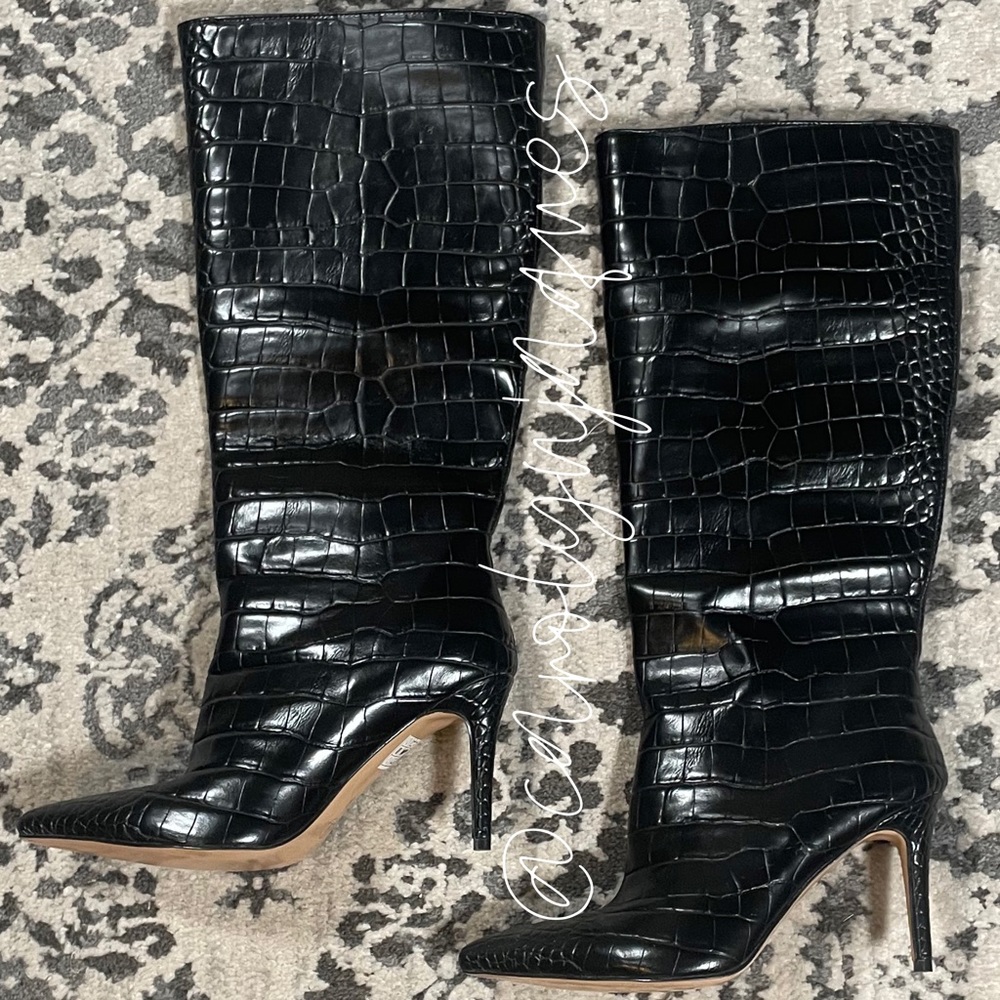MISSGUIDED Mock Croc Mid Heel Knee High Boot - Picture 5 of 8